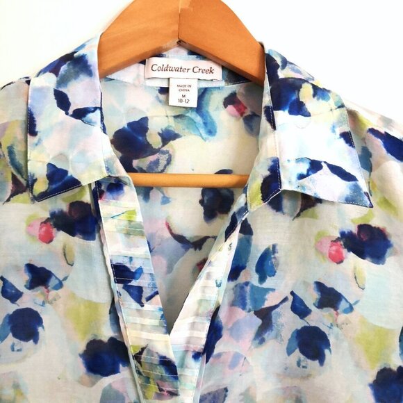 Coldwater Creek Silk Cotton Blend Abstract Floral Shirt Size M (10-12) - Picture 2 of 4